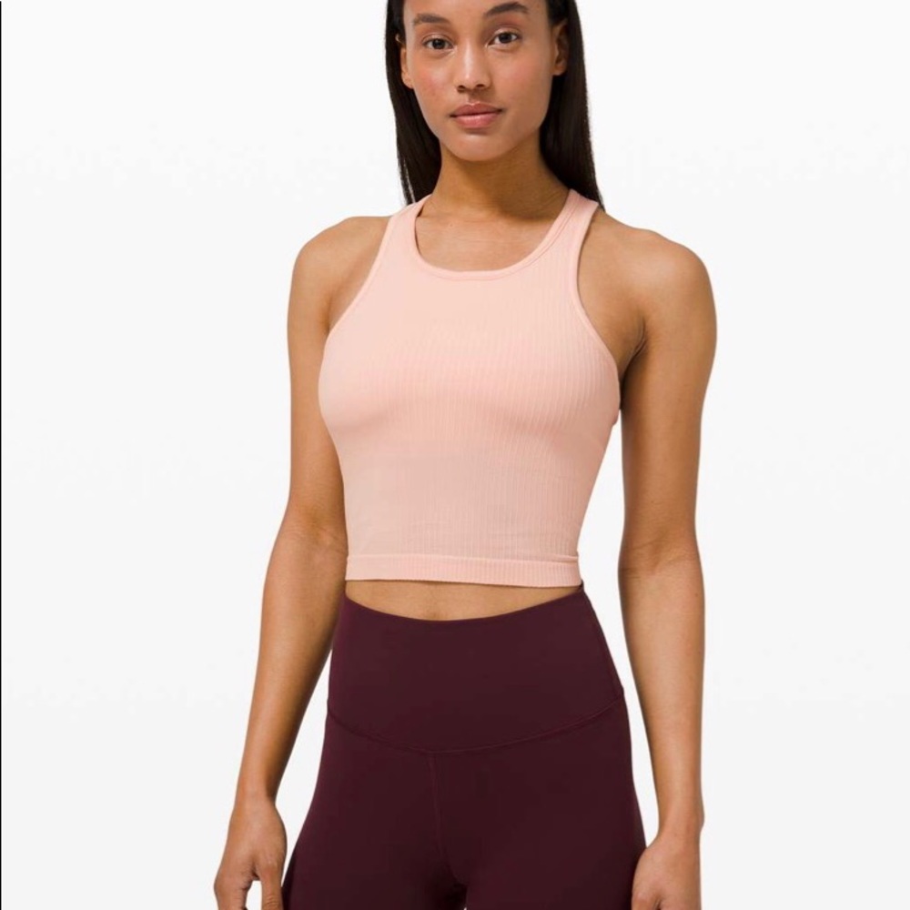 lululemon athletica Ribbed Crop Tank in Light Peach and Burgundy